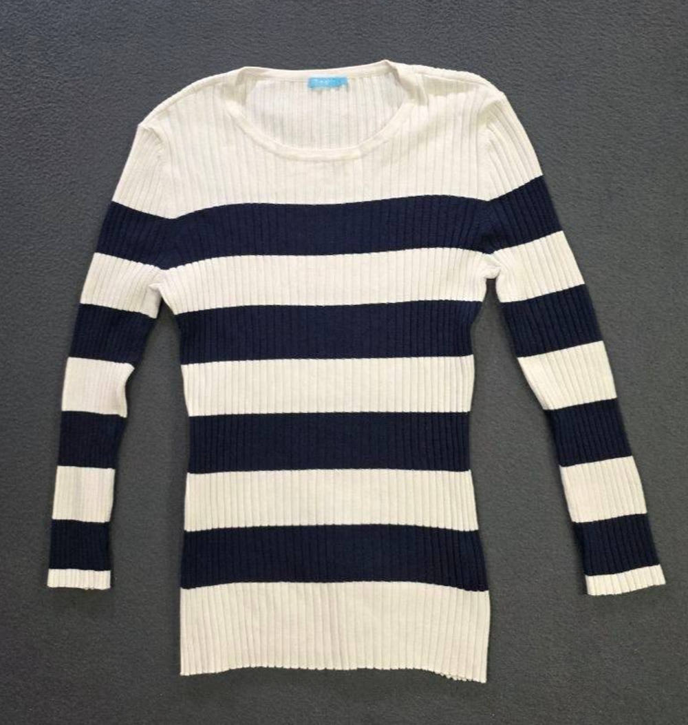 J. McLaughlin cotton Ribbed Nautical Striped Sweater Dainty Preppy L A011103